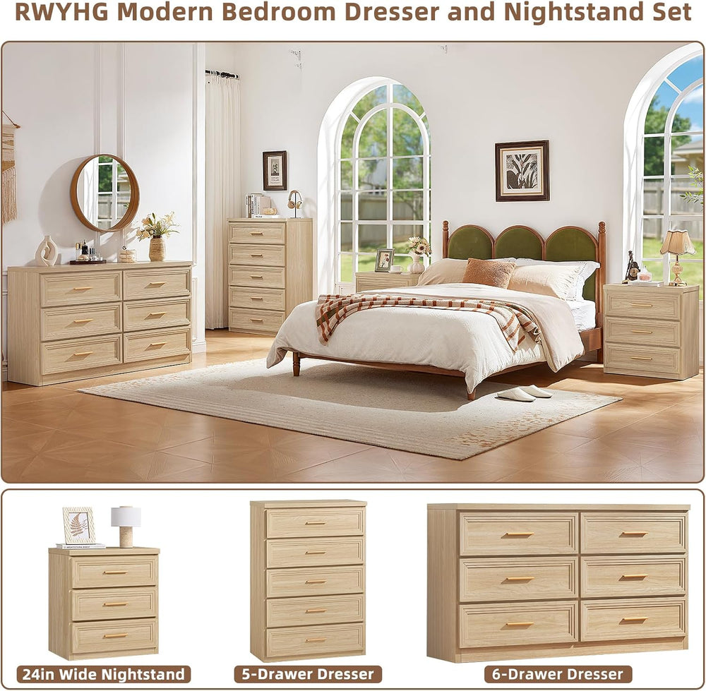 RWYHG Dresser Set for Bedroom 5 Drawers Wood Vertical 45" Tall Gold Handle