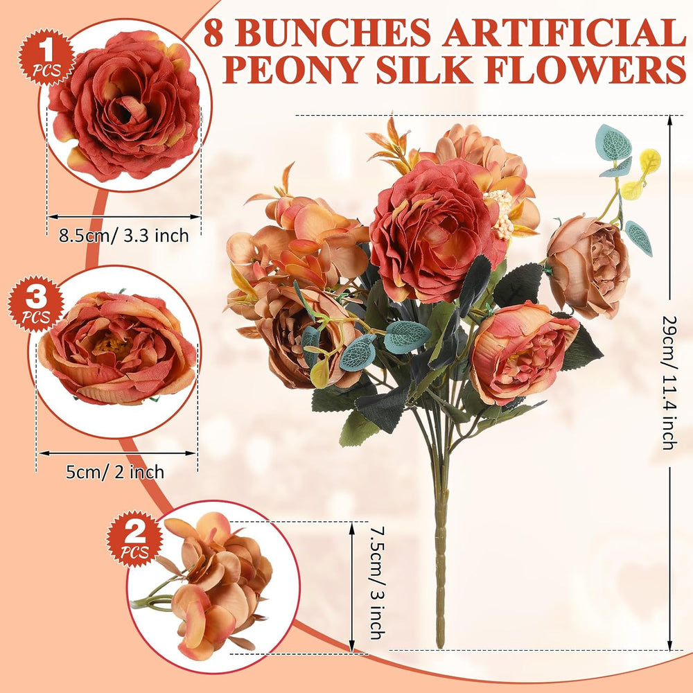 Yunsailing 8 Packs Artificial Peony Flowers Faux Silk Hydrangea Bouquet Vinta...