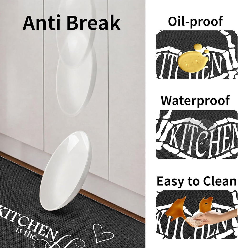 Skull Kitchen Rug Mat for Floor Black 2 PCS Memory Foam Padded Kitchen Mat | ...