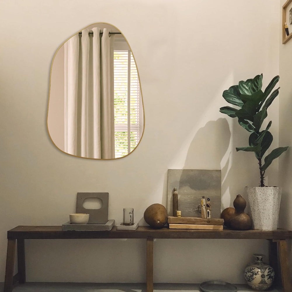 PERFNIQUE Irregular Asymmetrical Wall Mirror, 27''x19'' Gold ...