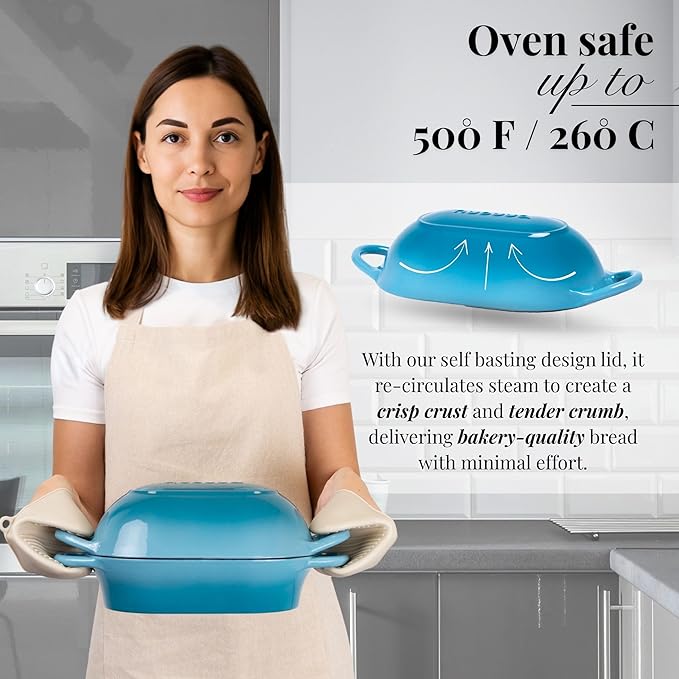 Dutch Oven For Sourdough Bread Baking – Enamelled Cast Iron Bread Loaf Pot –