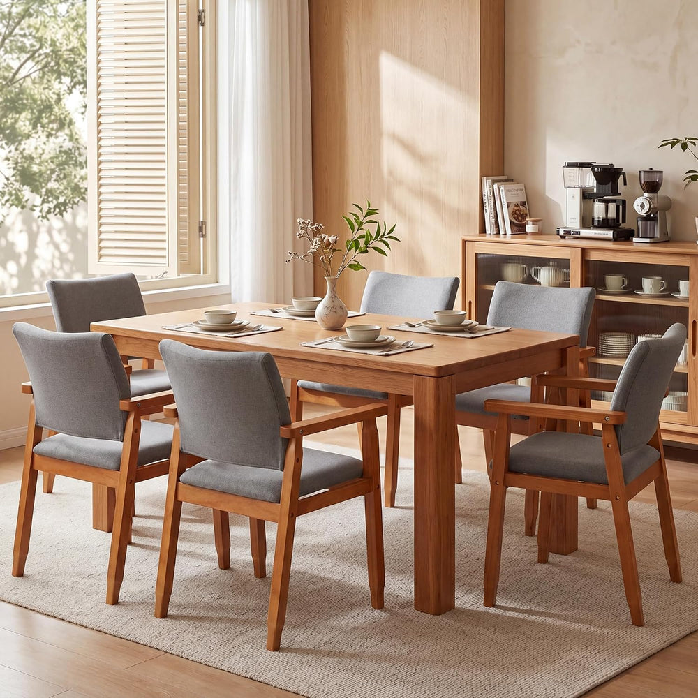 GOTMINSI Mid-Century Modern Linen Dining Chair with Arms, Solid Wood Frame, 3...