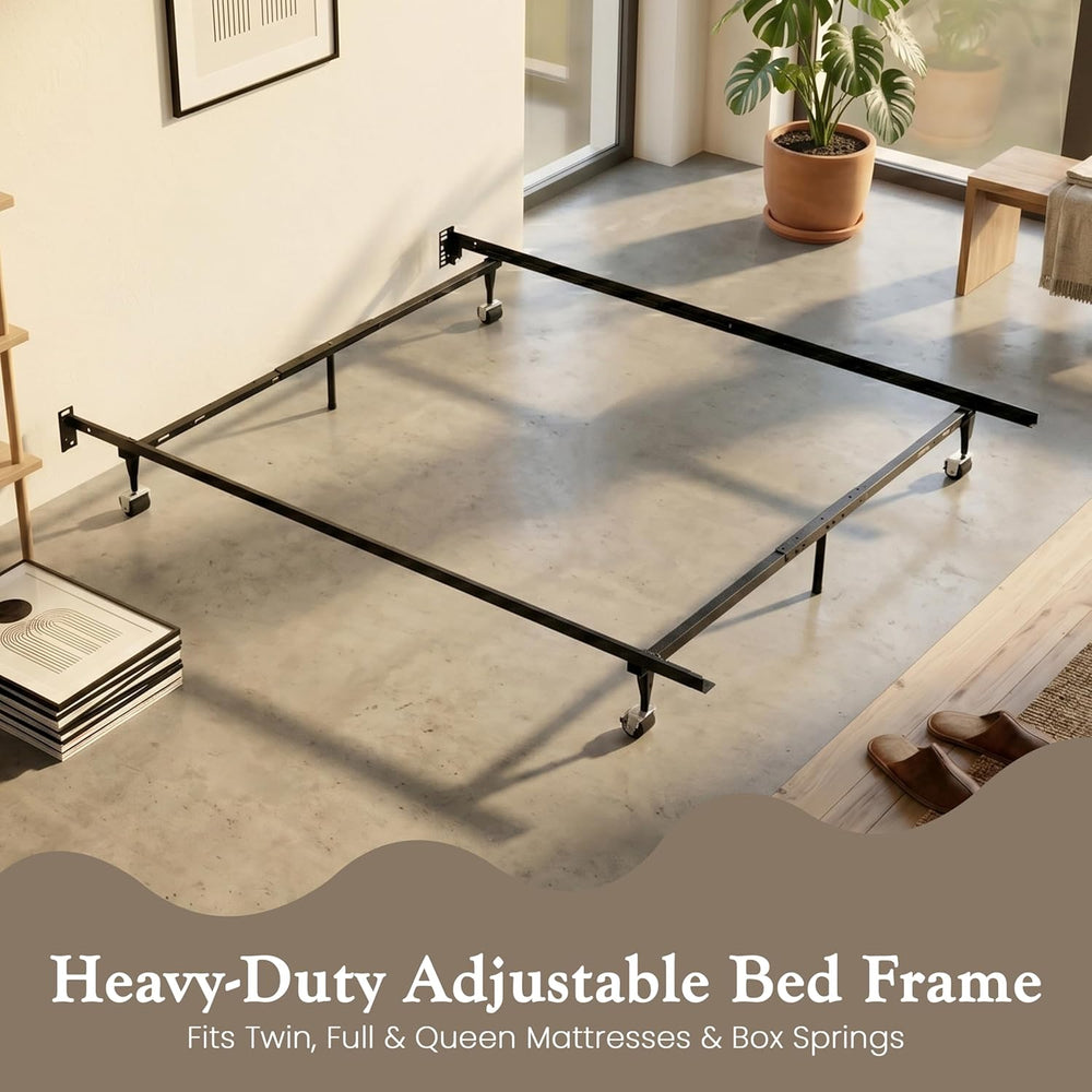 Kings Brand Furniture Adjustable Metal Bed Frame with Locking Wheels, Fits Tw...