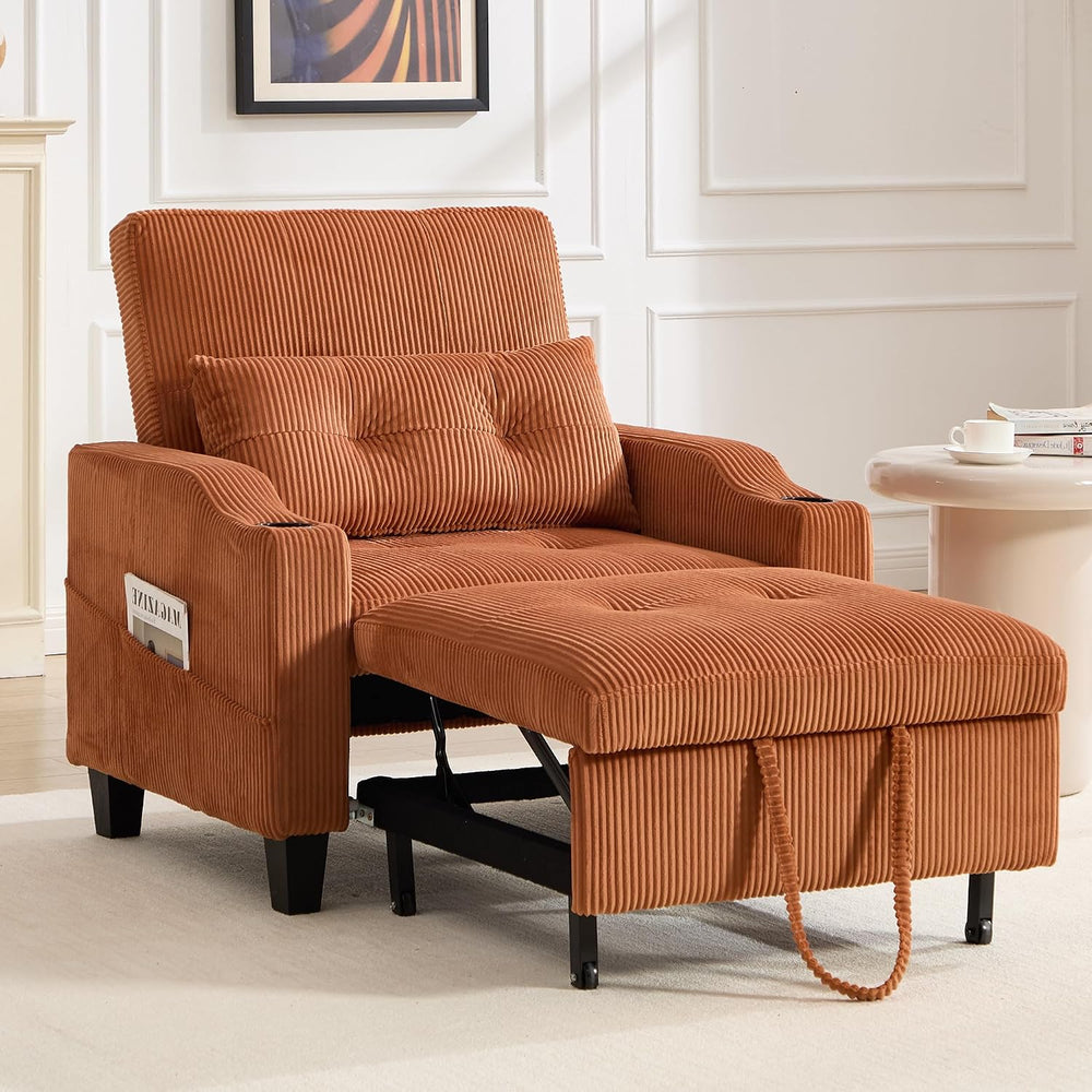 3 in 1 Convertible Sleeper Chair, Corduroy Single Sleeper Sofa Bed, Pull Out ...