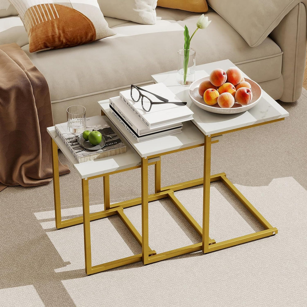 GIANTEX Nesting Coffee Table Set of 3, Stackable Square End Table, White | Fa...