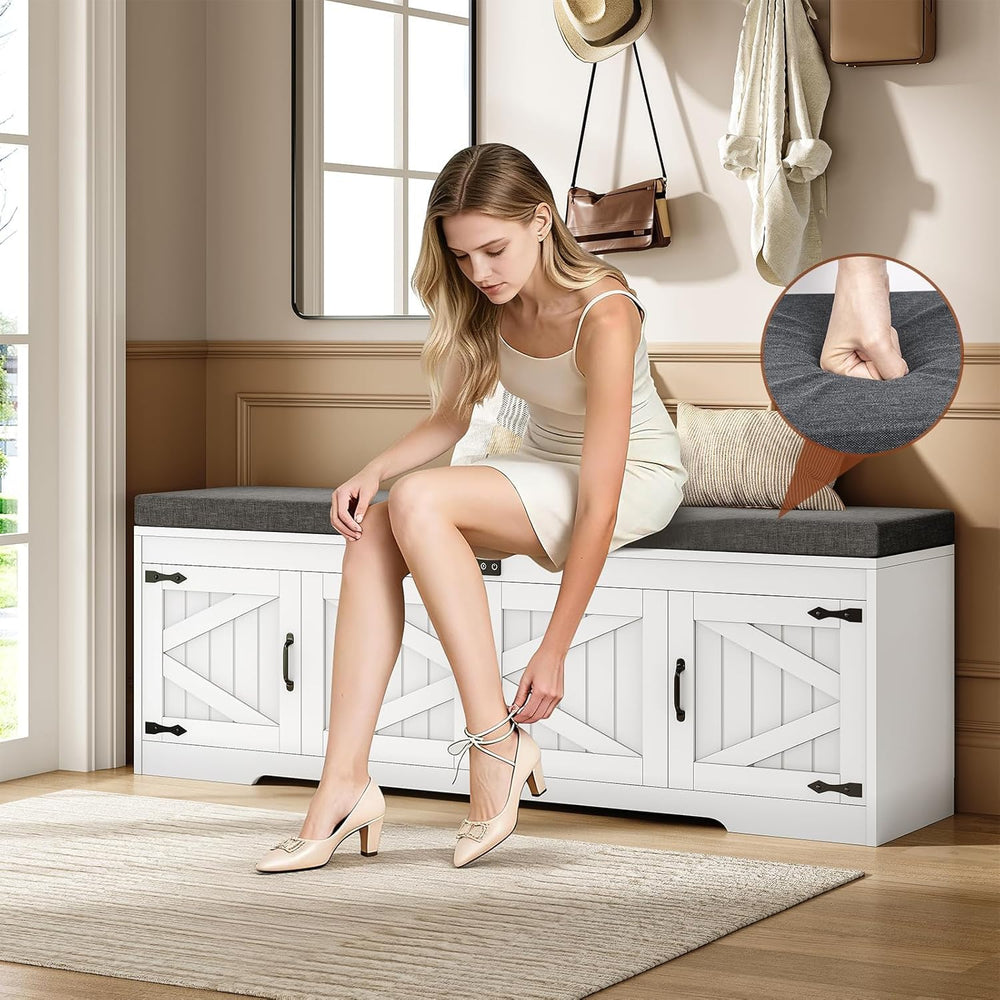 UPOSOJA 60“ Farmhouse Shoe Storage Bench with Deodorizing, Entryway Storage B...