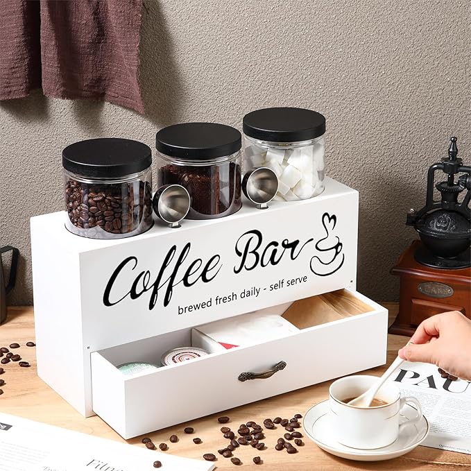 3 Pcs Coffee Canister Set with Shelf and Spoon Plastic Coffee Bean Storage