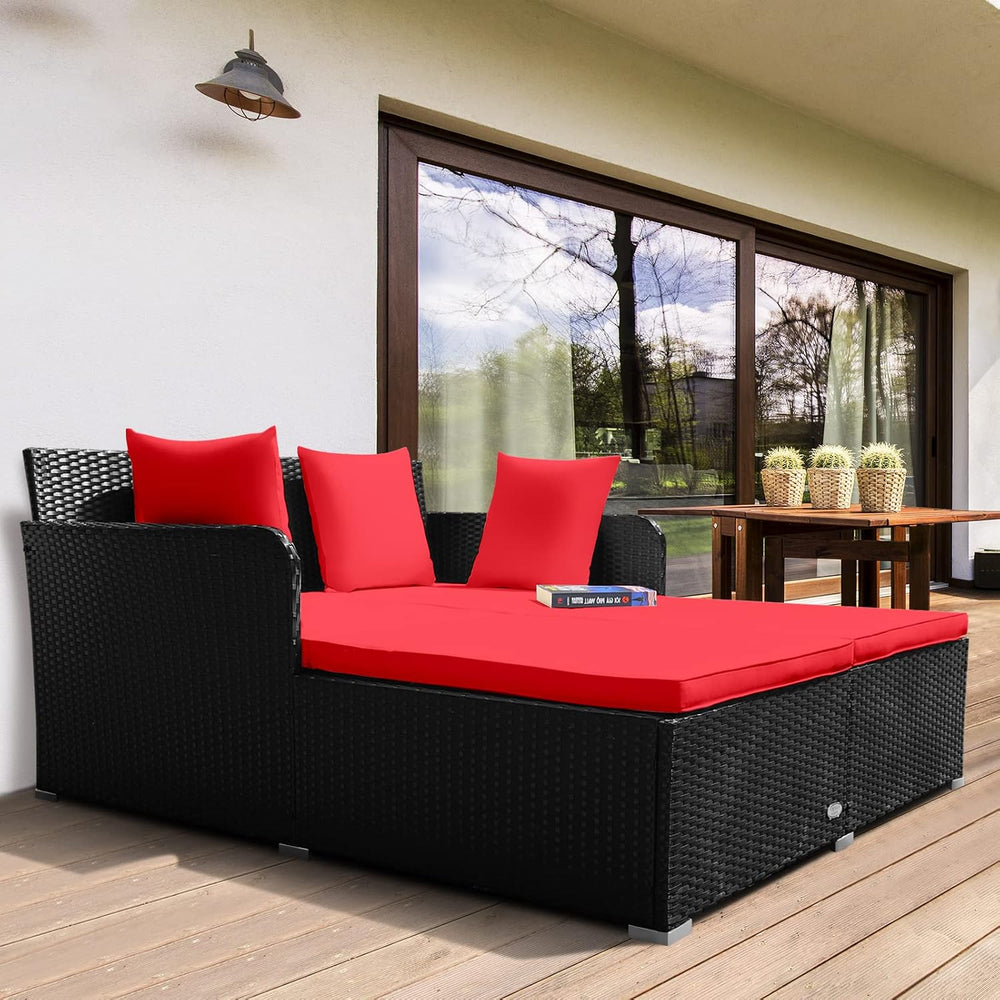 RELAX4LIFE Rattan Patio Outdoor Daybed, Wicker 2-Person Sunbed Loveseat with ...