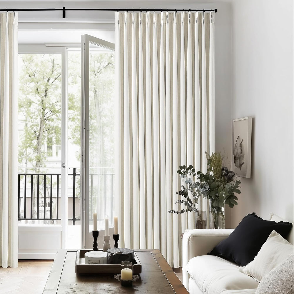 TWODRAPES 102 Inches Long Pinch Pleated Linen Blackout Curtains for Bedroom