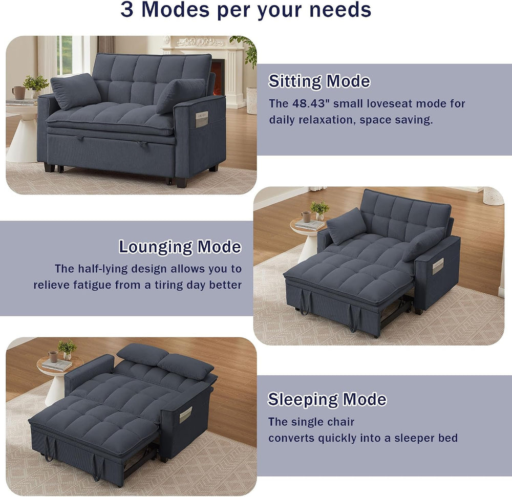 Sleeper Sofa with Pull Out Couch Bed, 48.43" Convertible Pull-Out Sofa B...