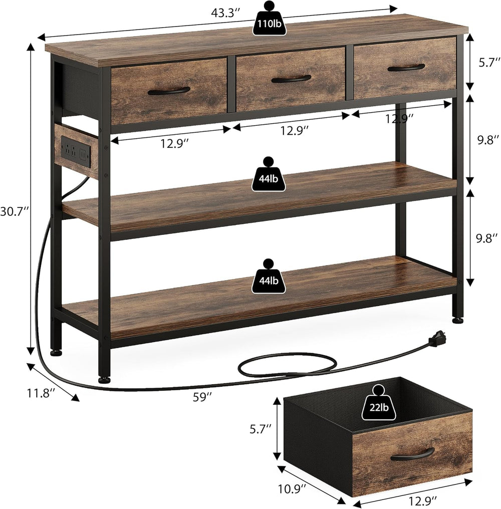 Lulive Entryway Table with Power Outlets, Console Table with 3 Fabric Drawers...