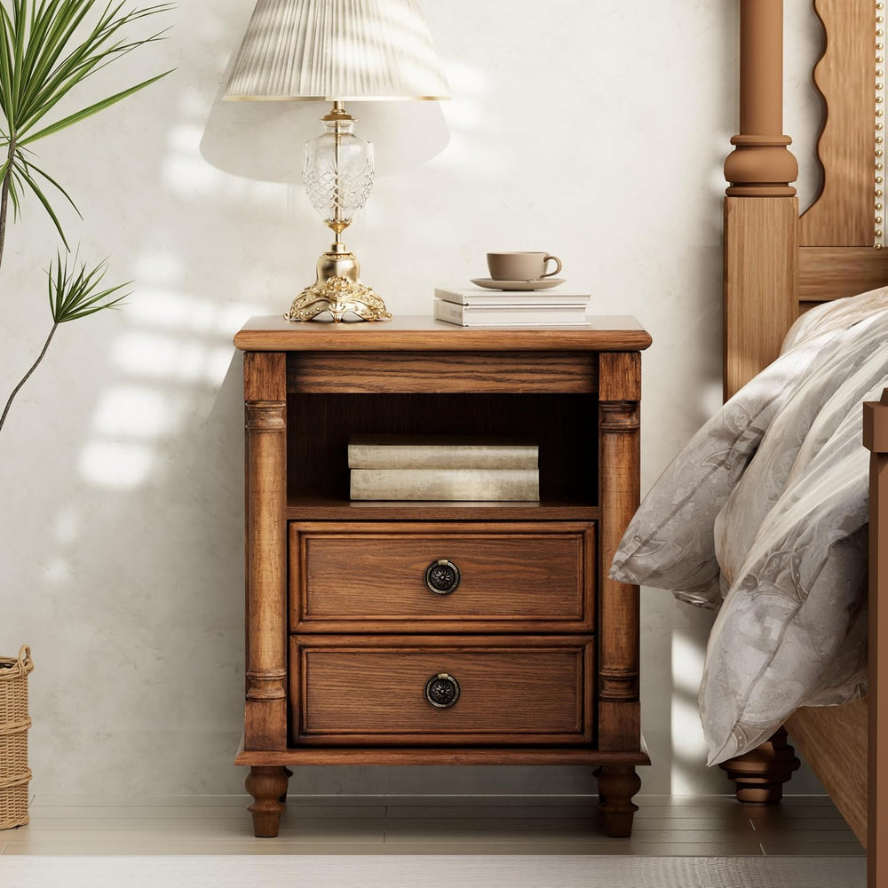 COZAYH Wood Nightstand with Sliding Top & Hidden Storage, 2 Drawer Bedsid...