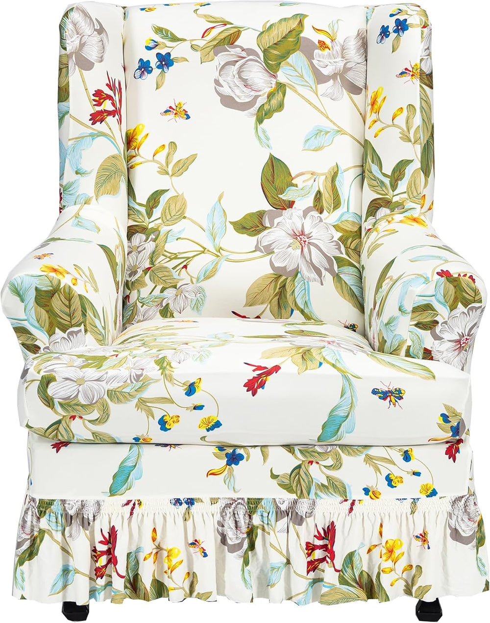 CRFATOP 2 Piece Stretch Wingback Chair Cover with Skirt for Living Room,03