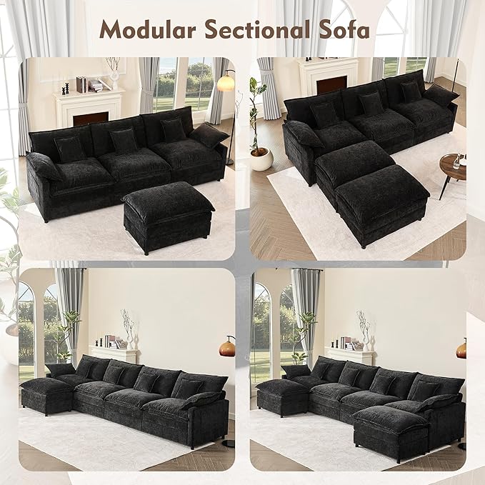 108" U Shaped Couch, Modular Sectional Sofa, 3-Seater Comfy Cloud Couch,...