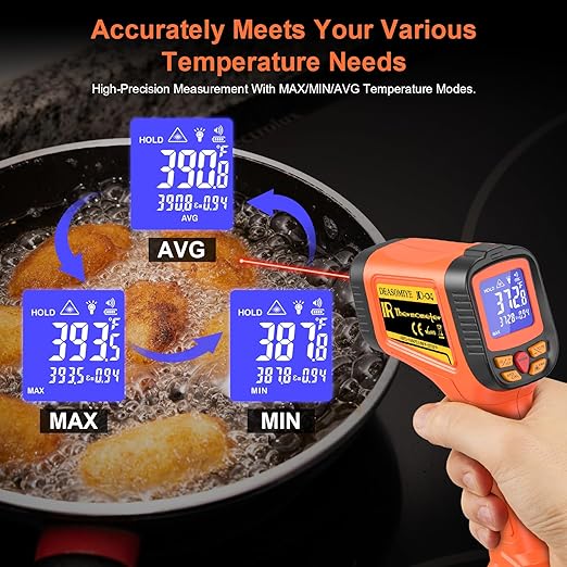 -58°F to 2732°F Digital Infrared Thermometer Gun, 50:1 Distance Ratio Laser