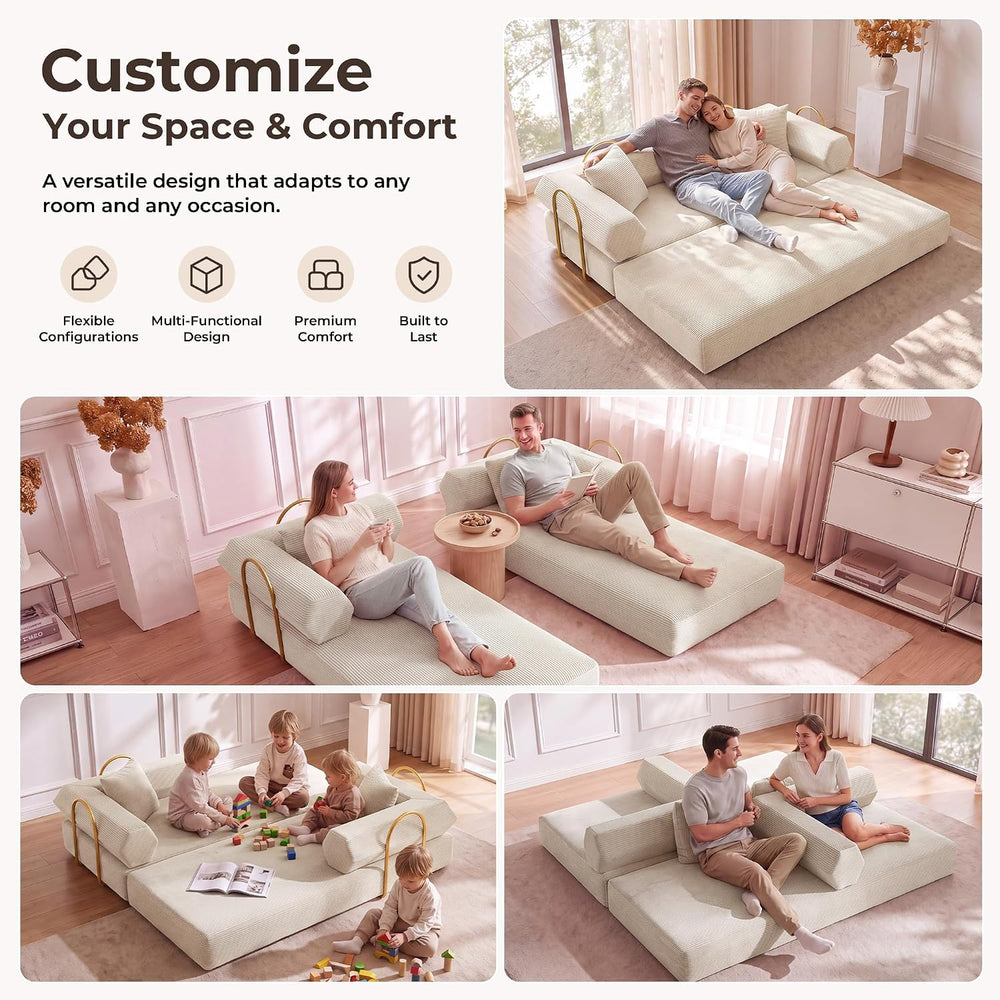 79" Convertible Futon Sofa Bed, Boneless Couch for Living Room | White