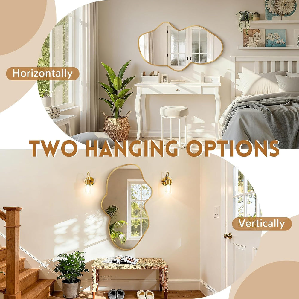 Irregular Wall Mirror, Asymmetrical Gold Bathroom Wavy Mirror
