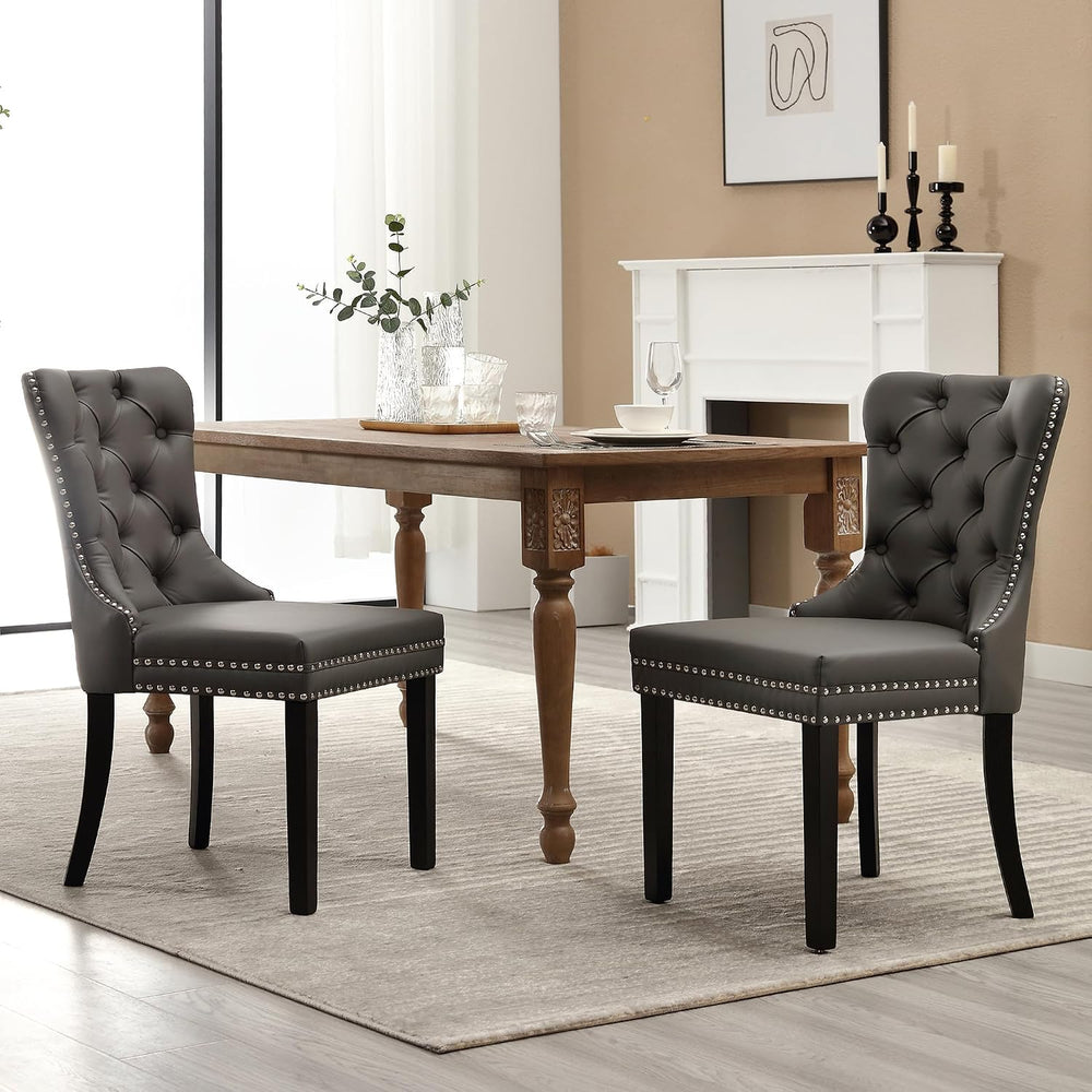 KCC Faux Leather Dining Chair Set of 2,Upholstered Dining Room Chair,Gray