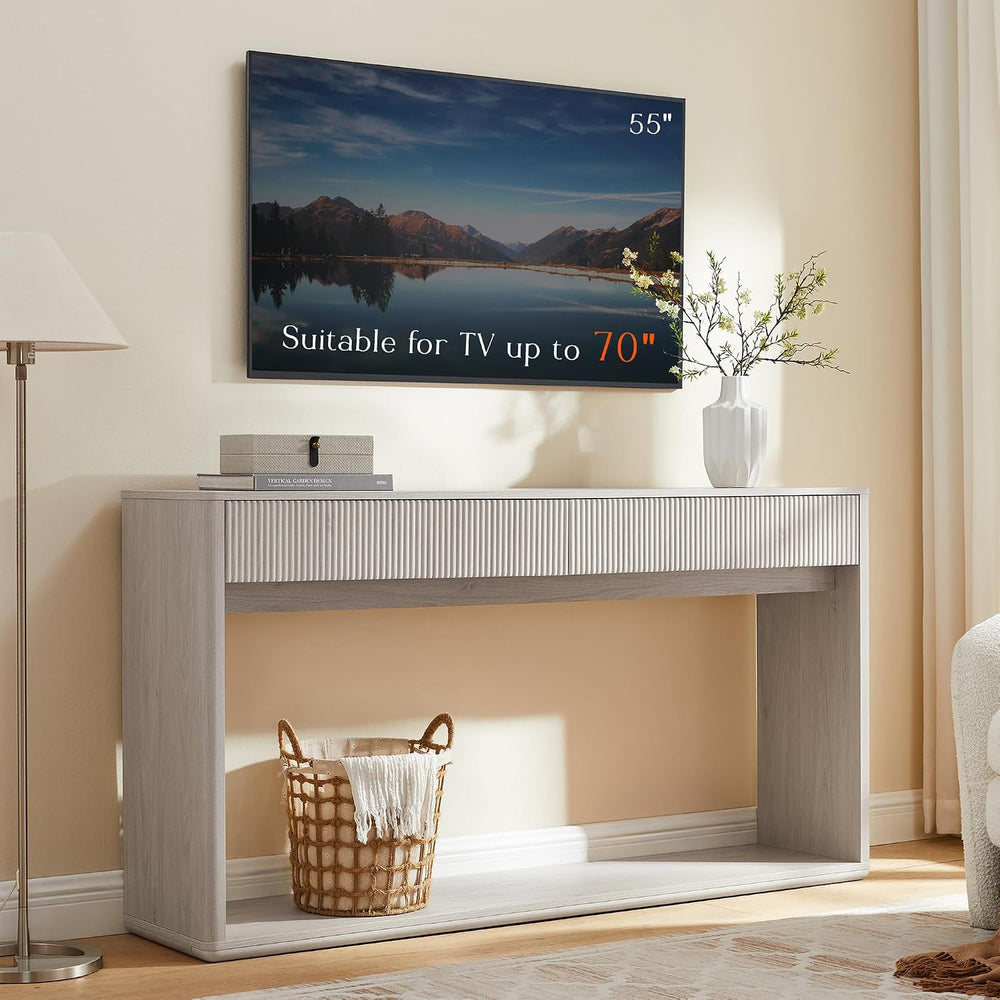 OKD 63" Fluted Console Table for Entryway with 2 Large Drawers, Alder White
