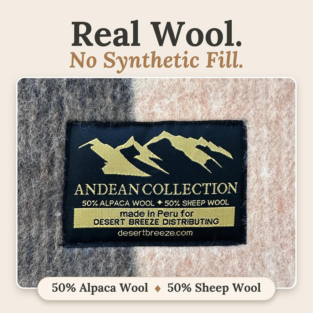 Alpaca & Sheep Wool Blanket, Full/Queen, Heavyweight Warmth, Earth Tones