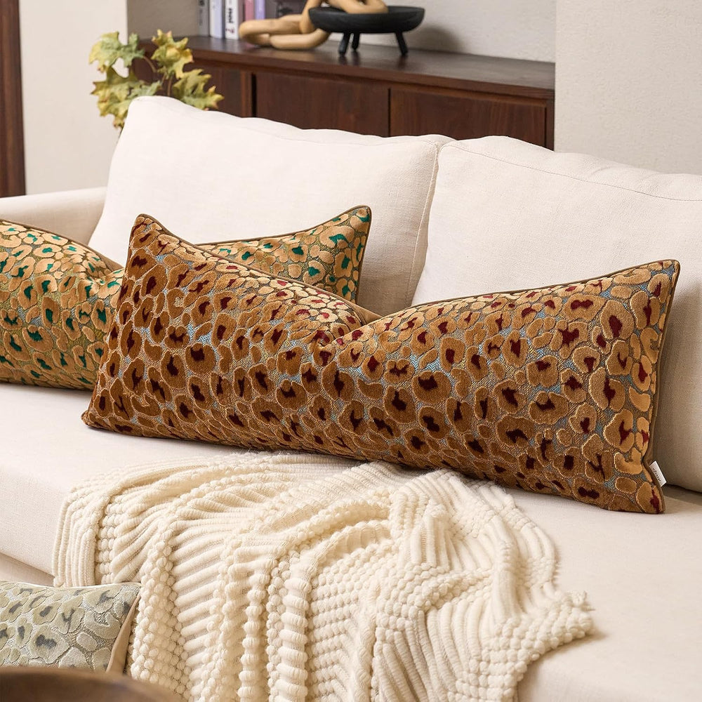 Alerfa Brown Floral Throw Pillow Cover 14 x 36 Inch Cut Velvet Rectange Luxur...