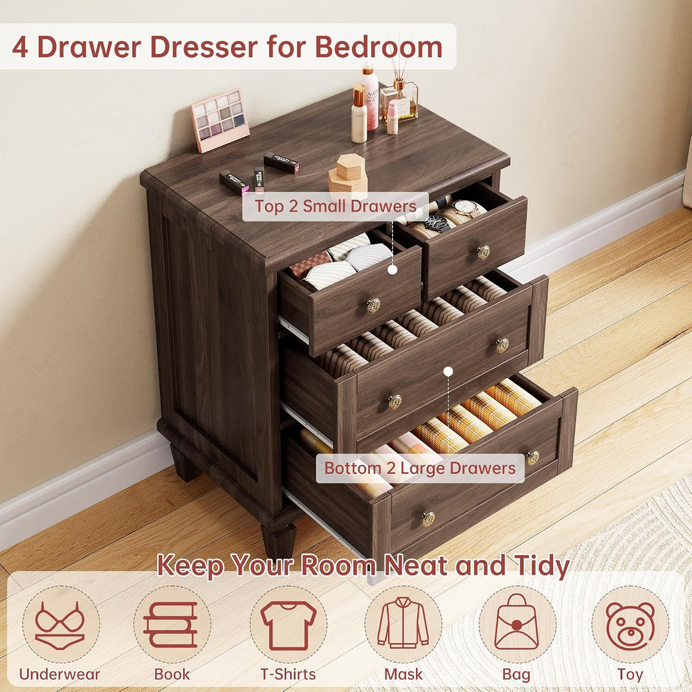 Garvee 4 Drawer Dresser for Bedroom, Vintage Dresser with Carved Handles and ...