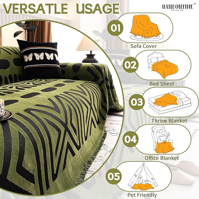 HANDONTIME Boho Couch Cover Geometric Striped Pet Covers