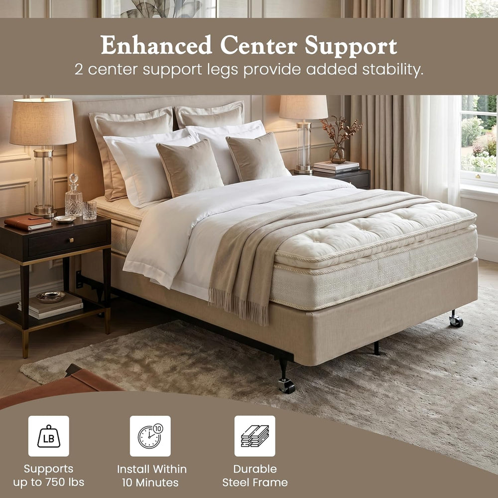 Kings Brand Furniture Adjustable Metal Bed Frame with Locking Wheels, Fits Tw...