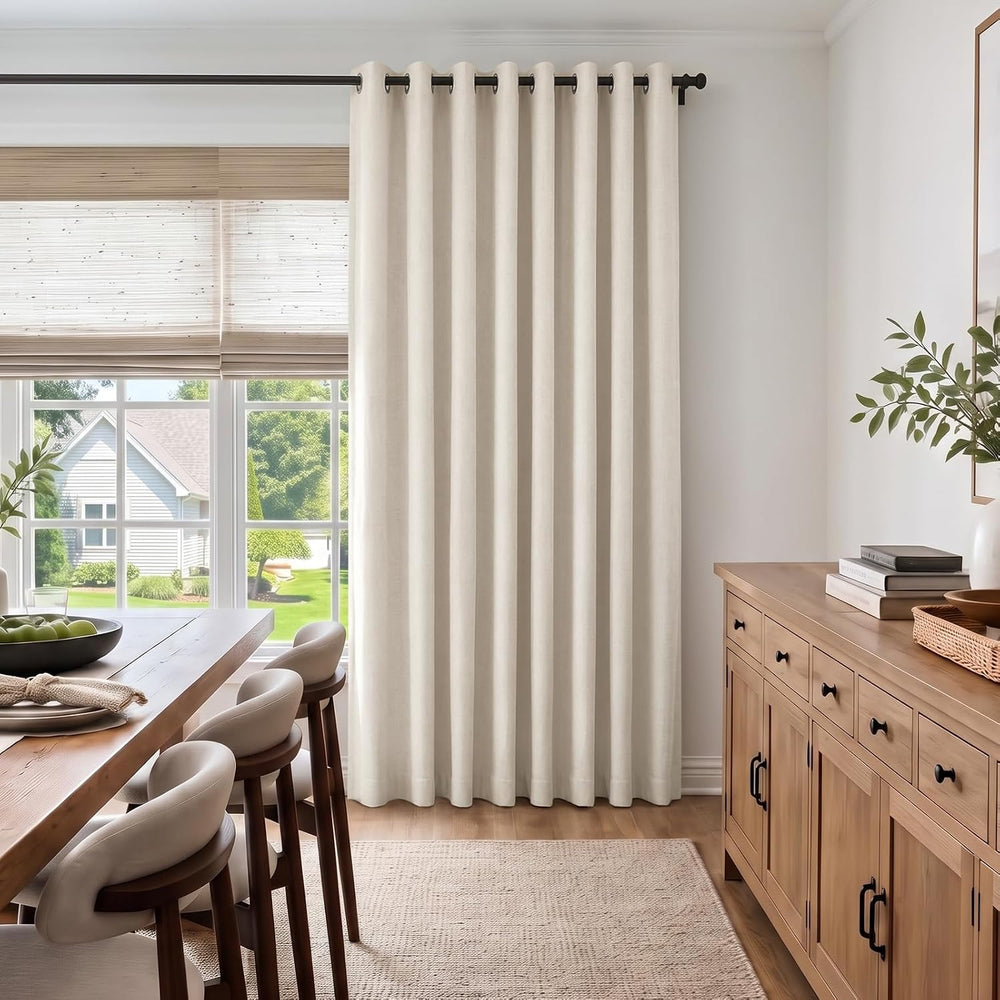 100% Blackout Sliding Door Curtains 84 Inch Long, Extra Wide Linen Curtains