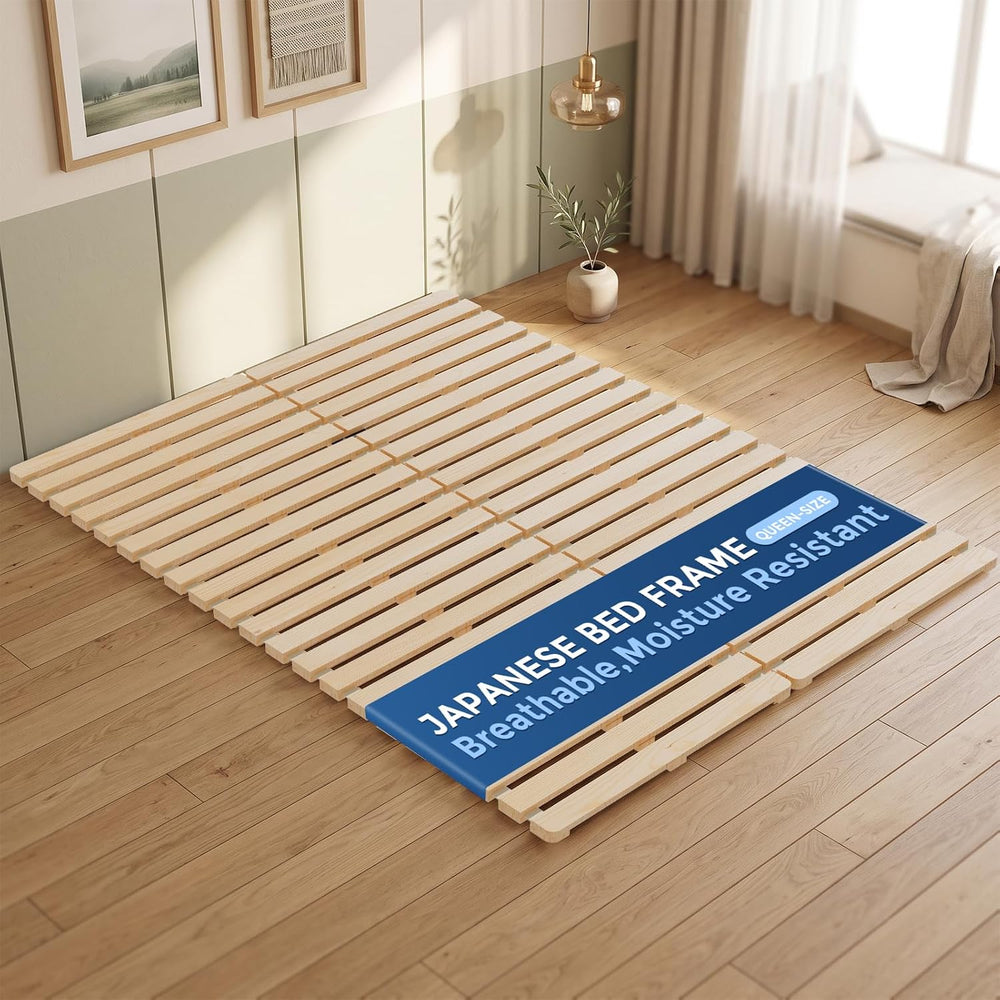 Japanese Bed Frame,Queen Foldable Tatami Floor Bed Frame,Futon Frame
