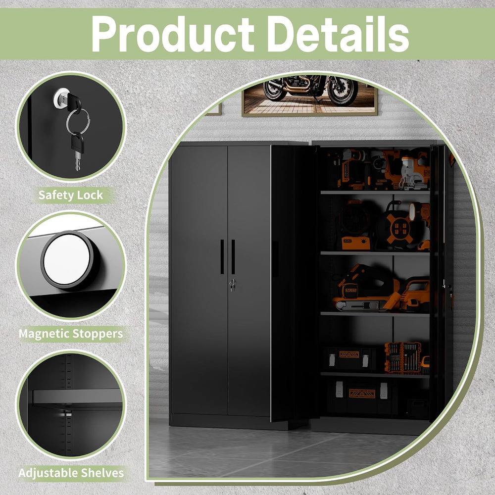 Metal Storage Cabinet, 71" H Garage Storage Cabinet with Doors and Adjus...