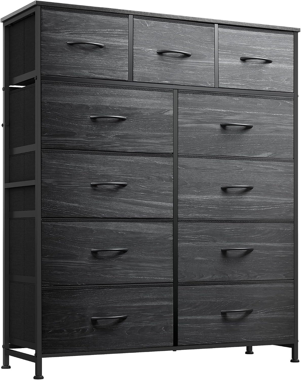 WLIVE Tall Dresser for Bedroom, 11 Drawer Fabric Dresser, Black Wood Grain