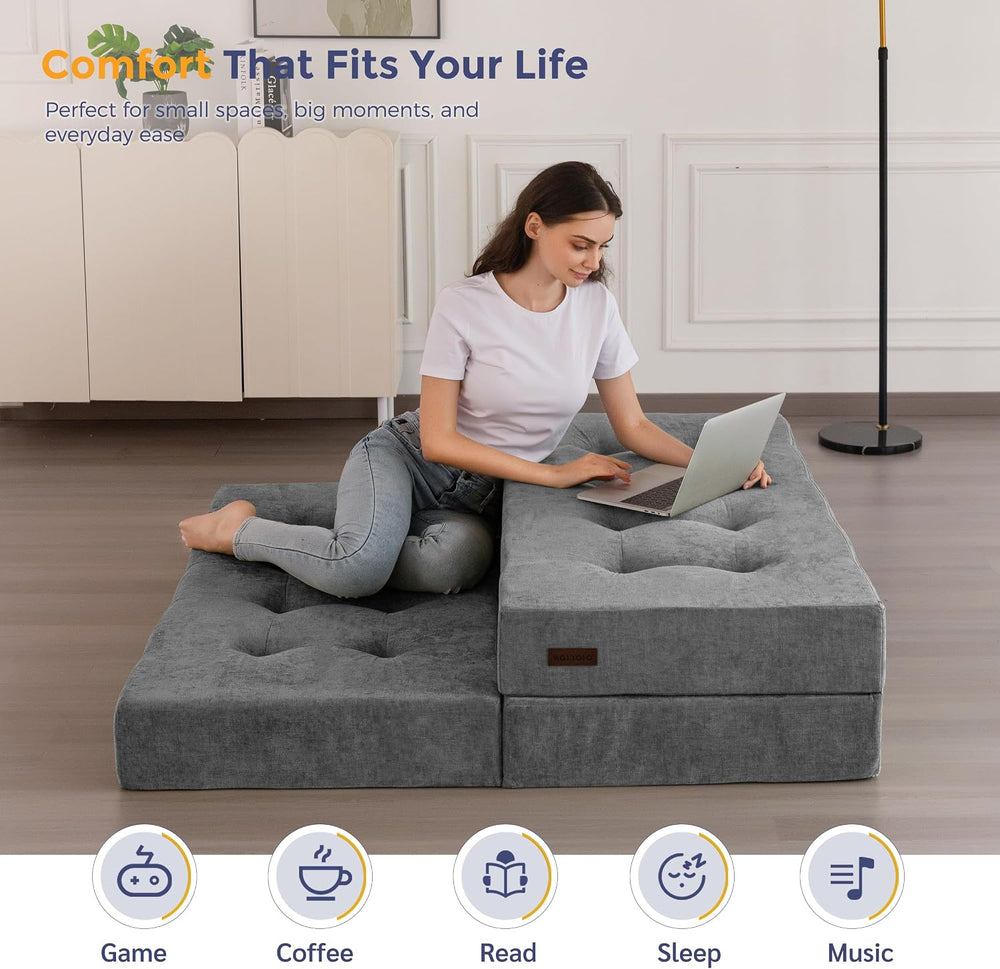 MAXYOYO 6" Folding Sofa Bed for Floor, Tufted Tri-Fold Floor Mattress