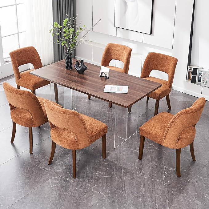VKNOW Wooden Dining Chairs Set of 2, Modern Fabric Upholstered Dining Room Ch...