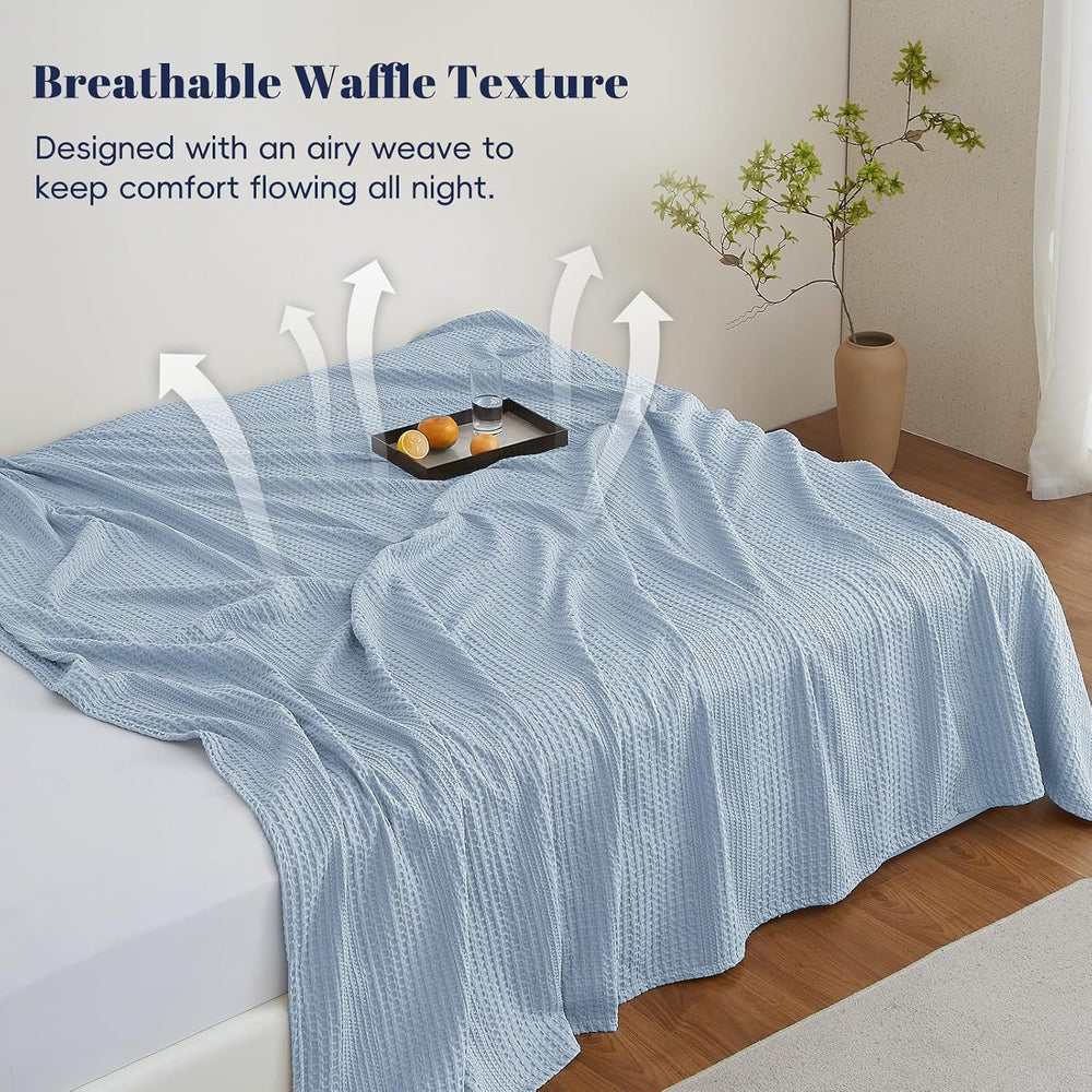 PHF Lightweight Waffle Weave Blanket King for Bed Sky Blue 104"x90"
