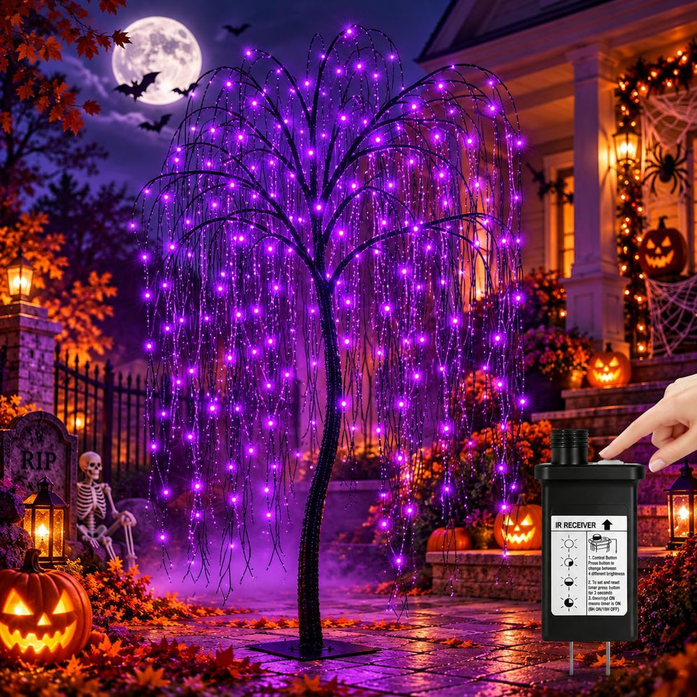 LIGHTSHARE 7 Feet Halloween Willow Tree with Spiders, 256 LED Lights for Home...