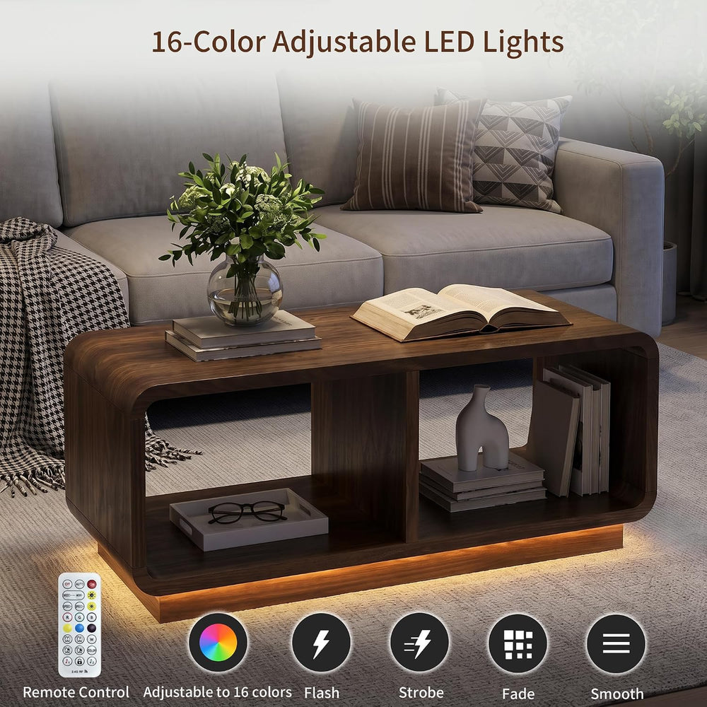 48" Modern Coffee Table with Storage Shelf, Living Room, Walnut