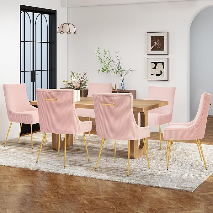 Velvet Dining Chairs Set of 4, Modern Upholstered Kitchen Chair with Pull Han...