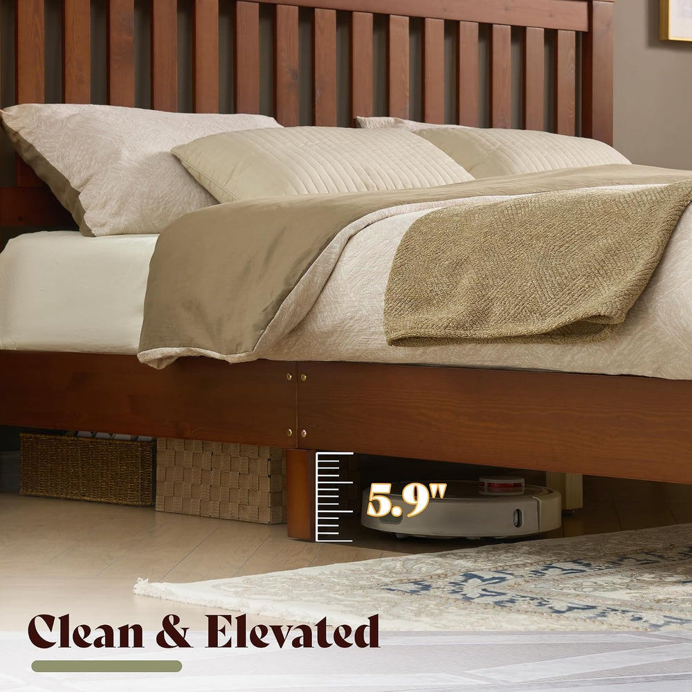 AMERLIFE Solid Wood Full Size Bed Frame with 46" Headboard, Walnut