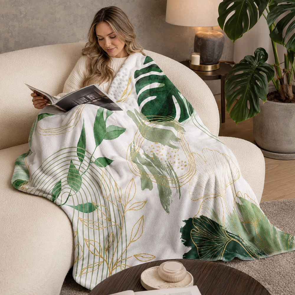Sage Green Leaf Twin Blanket, 60x80 in