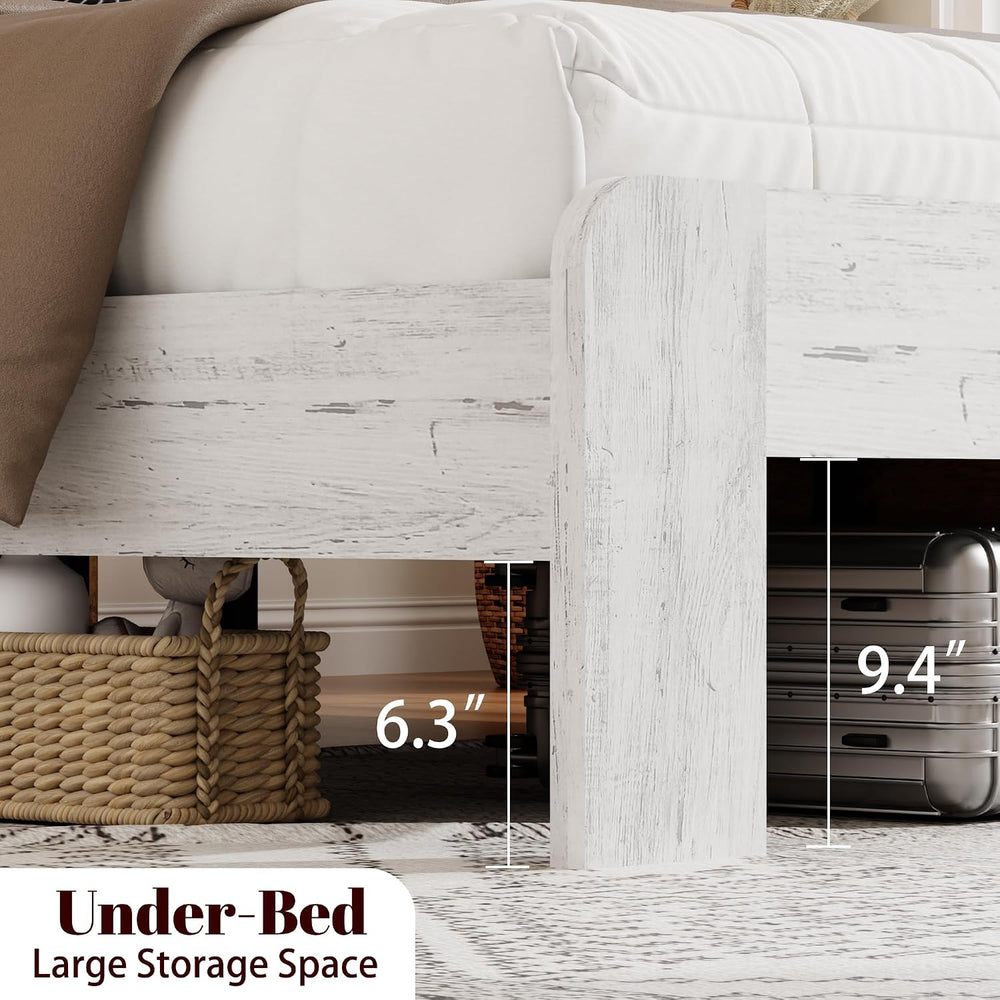 Full Farmhouse Bed Frame with Headboard, LED Lights, USB Charging