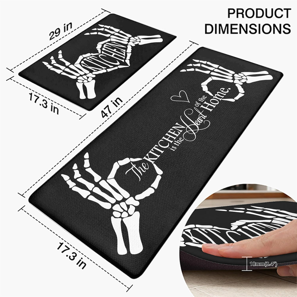 Skull Kitchen Rug Mat for Floor Black 2 PCS Memory Foam Padded Kitchen Mat | ...