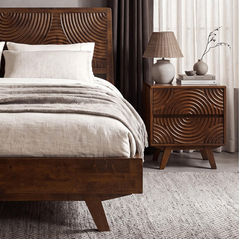 Acacia Harmony Queen Solid Wood Platform Bed Frame, No Box Spring, Walnut