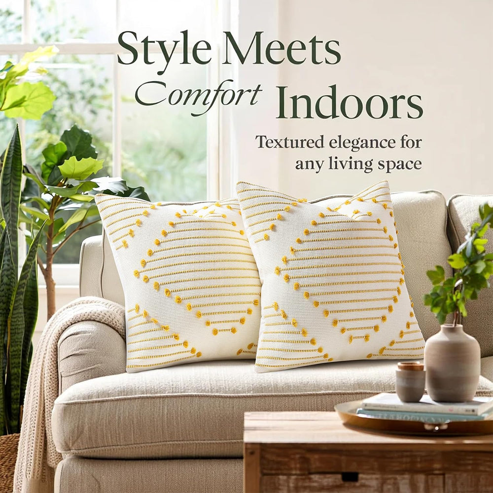 Mecatny Boho Outdoor Throw Pillow Covers 20x20 Set of 2 Yellow & White