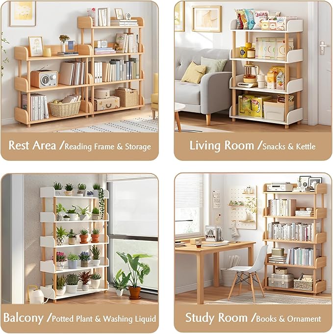 3-Tier Wooden Open Bookcase - Modern Display Bookshelf with Top Edge and Soli...