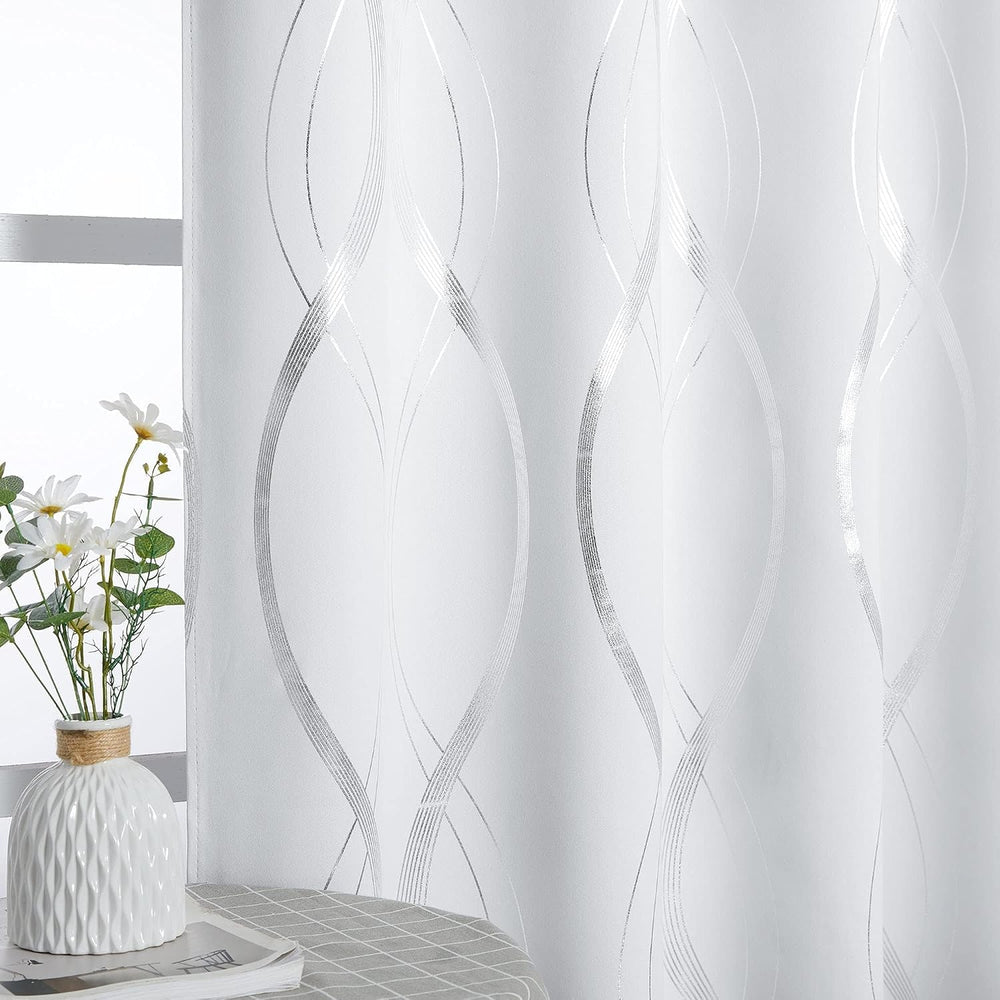 NICETOWN Greyish White Room Darkening Curtains for Living Room 84 inch Long