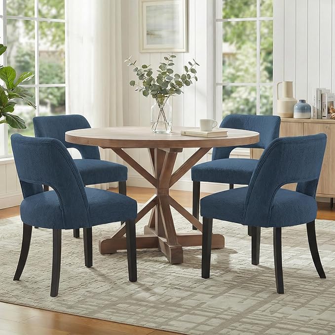 keoni Wooden Dining Chairs Set of 6, Mid Century Modern Upholstered Dining Ro...