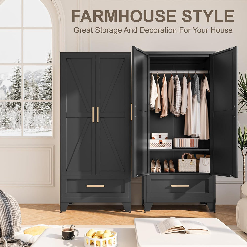 Metal Wardrobe Cabinet,71 Armoire Wardrobe Closet with Drawers and Hanging Ro...