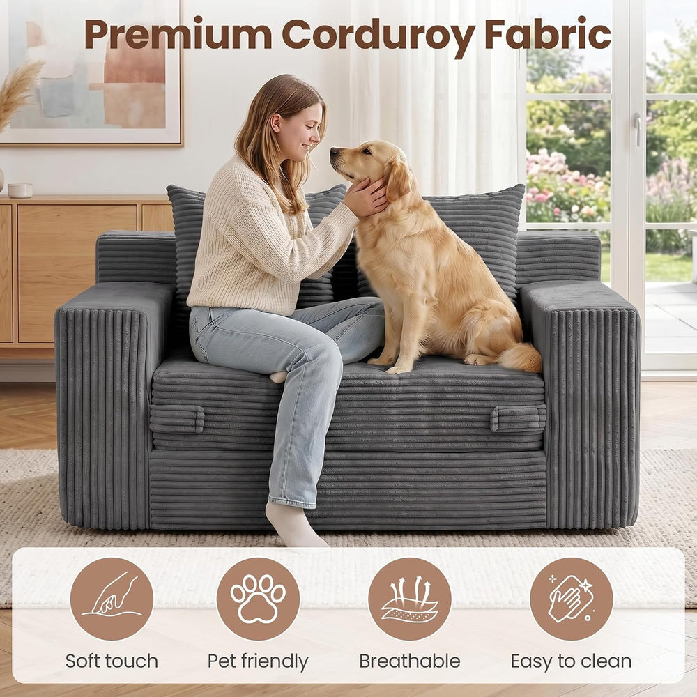 JUIKURY Boneless Mini Couch 53 Inch, 3-in-1 Gray Boneless Couches Covertible ...