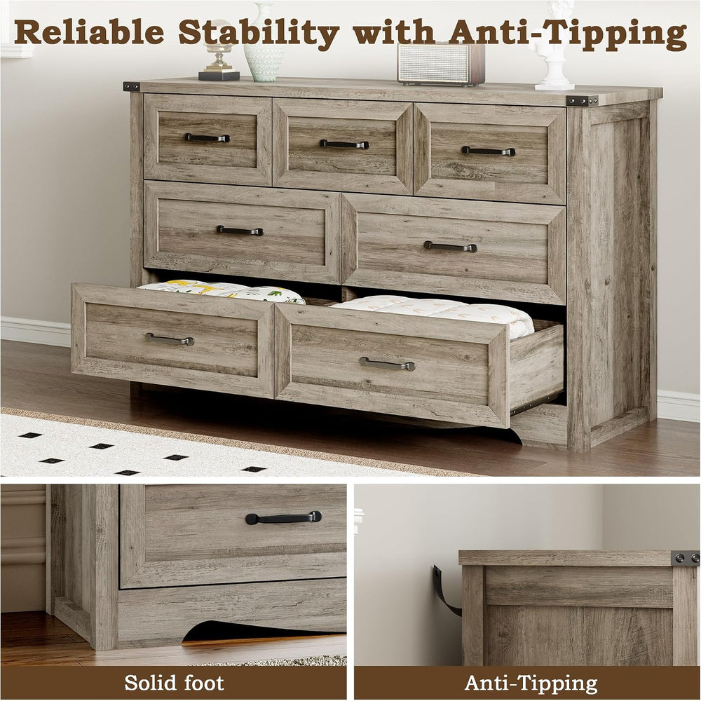 BORNOON 7-Drawer Dresser for Bedroom, Modern Wooden Chest of Drawers with Met...